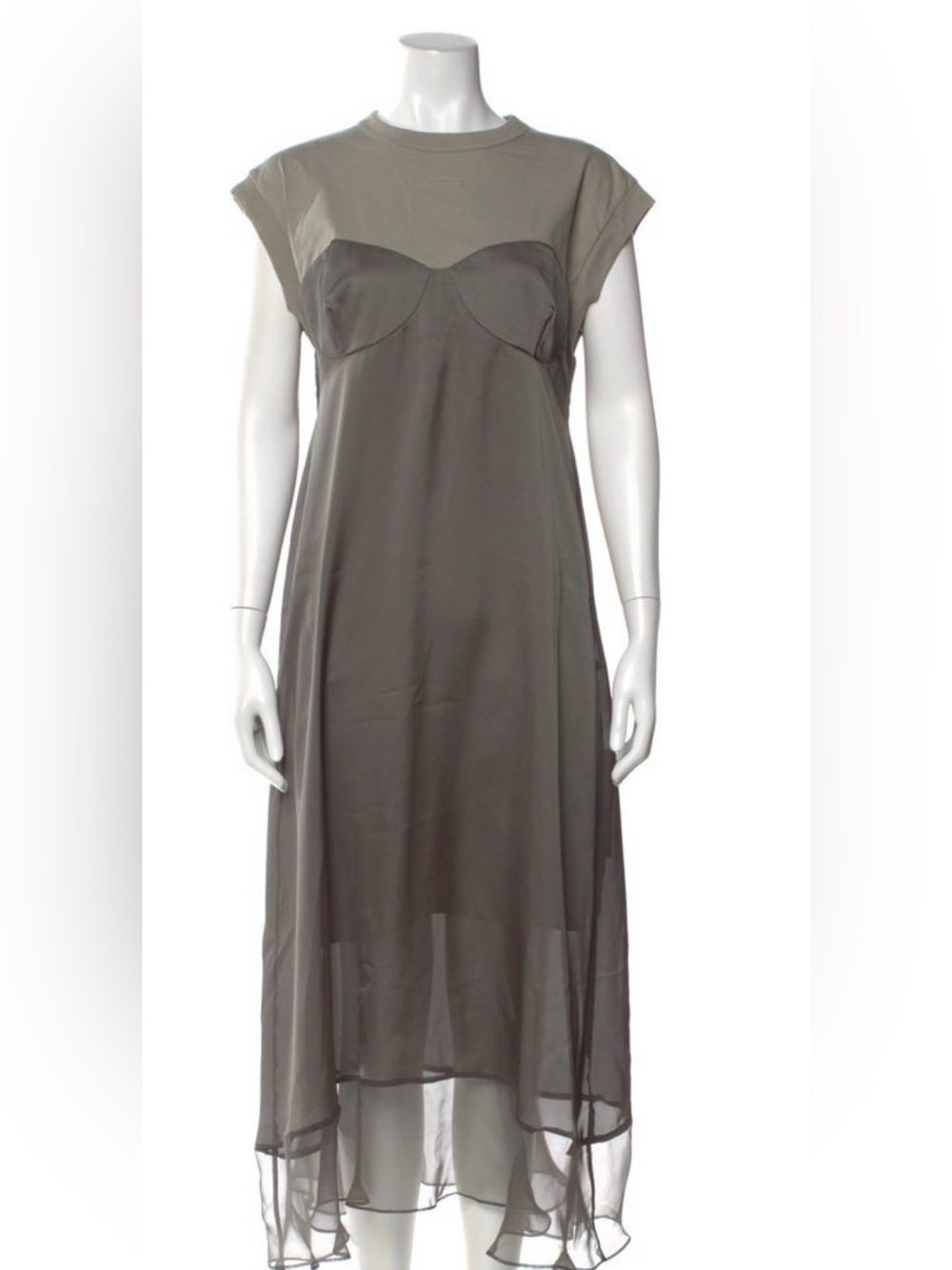 SACHI Olive Gray High-Low Sleeveless Maxi Dress 2 piece includes removable slip